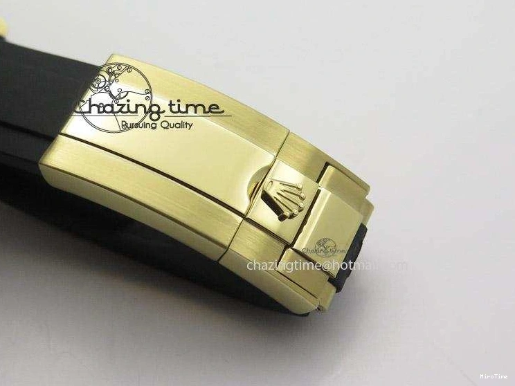 MiroTime 0512 TopPick Daytona YG BP Maker Black Dial Gold Subdial Sticks Markers On Rubber Strap A7750@ 4013